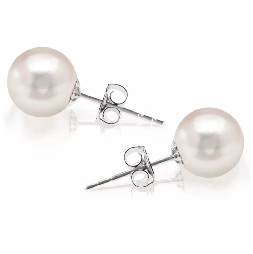 6mm White Pearl Stud Earrings Elegant Bridal Holiday Luxury Pair Silver Earrings